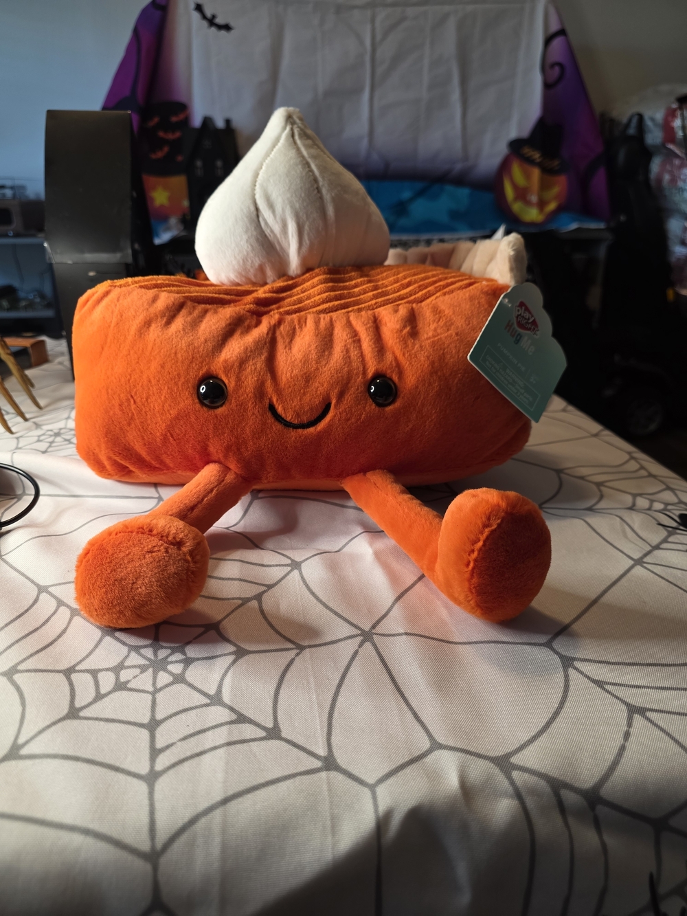 Smiling Orange Pumpkin Pie Plush Pillow with Cream Whip Top